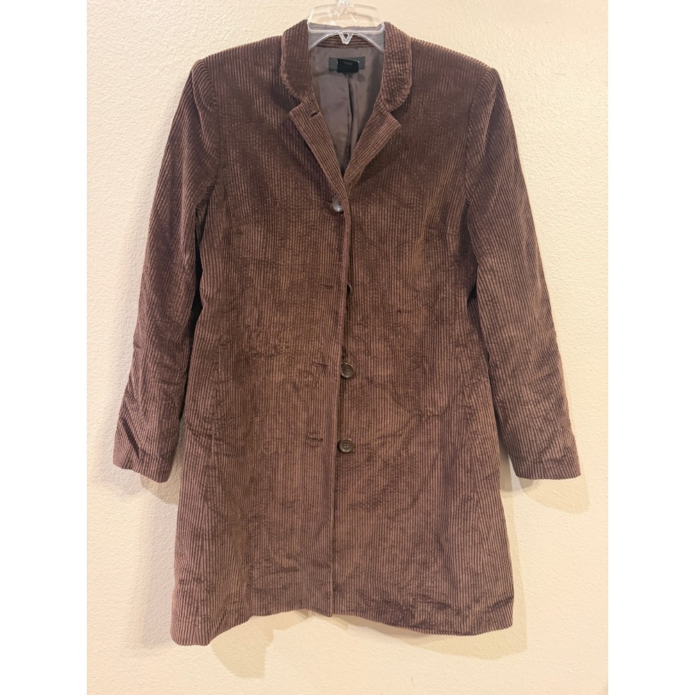 Willi Smith Womens Brown Corduroy Longline Blazer Jacket Size 6 Cotton Coat